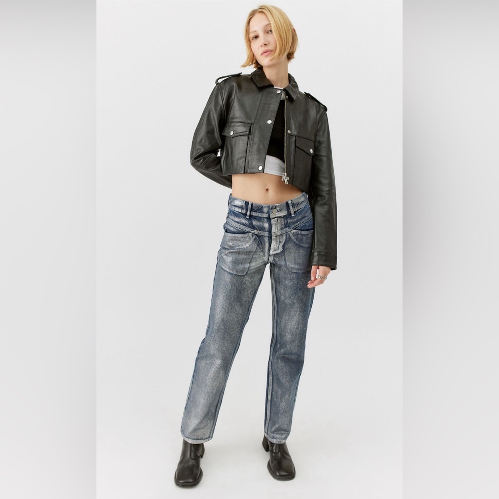 Shiny blue jeans